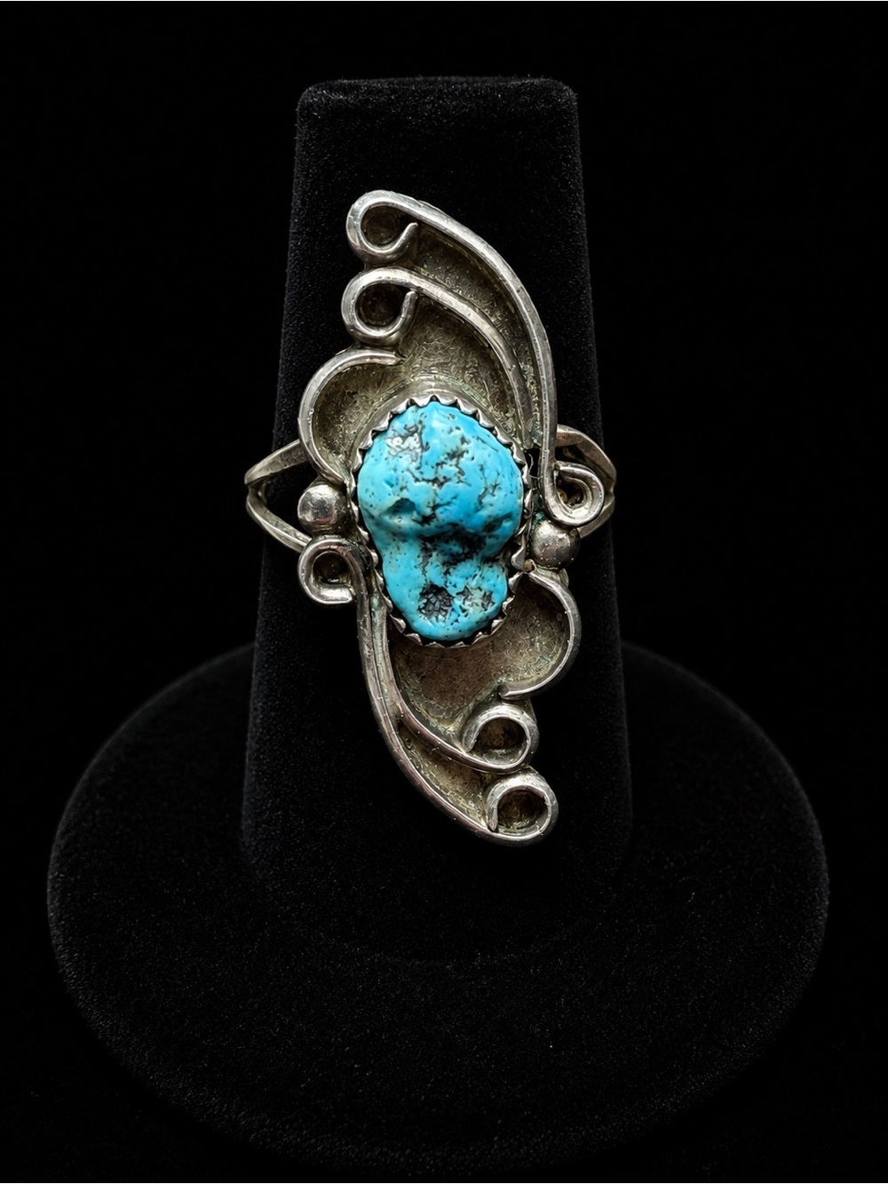 Vintage Sterling Silver SJ Blie Turquoise Ring Size 7 Handmade Southwestern